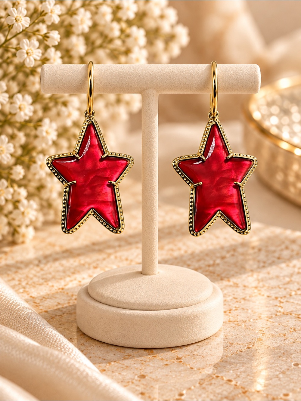 Kendra Scott Ada Gold Star Drop Earrings in Cobalt Red Illusion - Picture 2 of 6